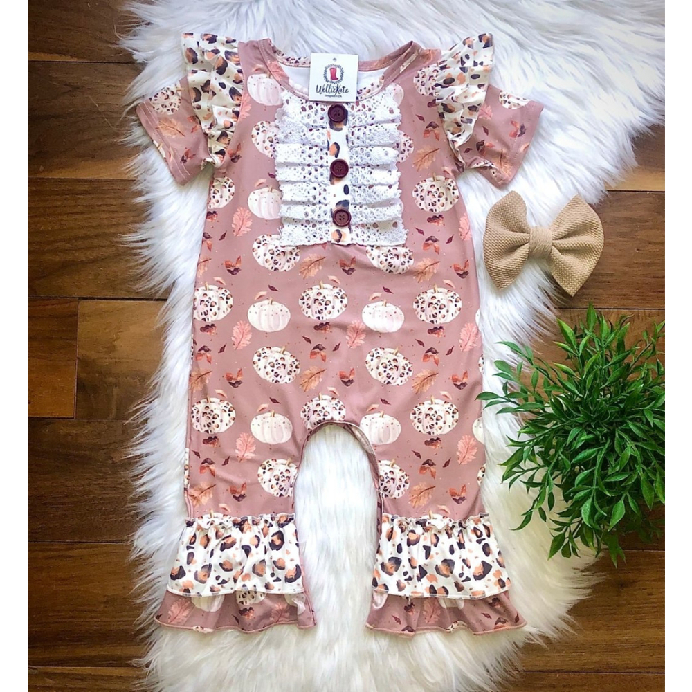 Wellington Designs Girls Leopard Pumpkin Romper, Sz 12/18 NWT